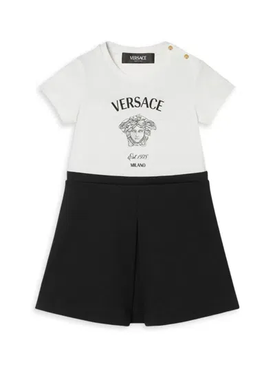 Versace Baby Girl's Medusa Milano Print T-shirt Dress In White Black