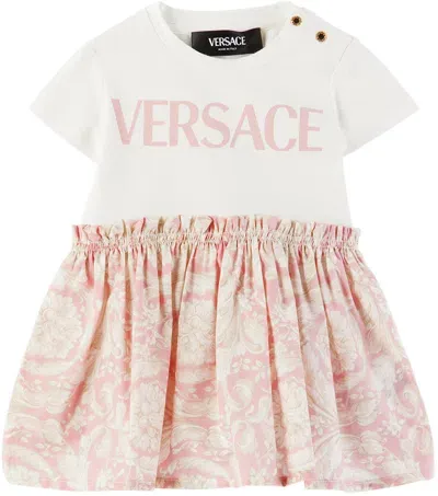 Versace Baby White & Pink Barocco Dress In 2w310-white+pink