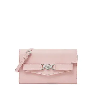 Versace Medusa Plaque Leather Clutch Bag In Pink