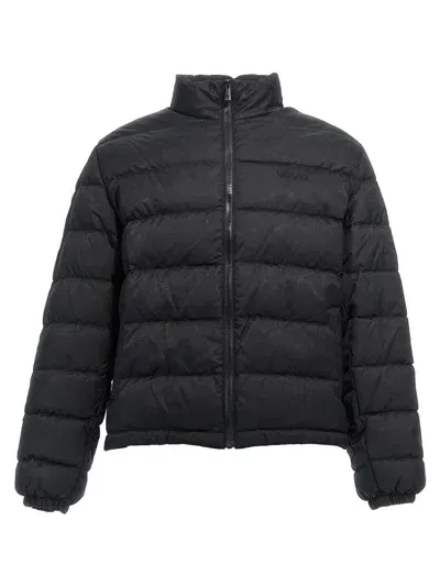 Versace High Collar Puffer Jacket With Elastic Cuffs In Black