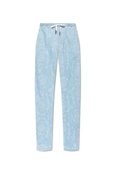 Versace Barocco Chambray Drawstring Denim Trousers In Multi