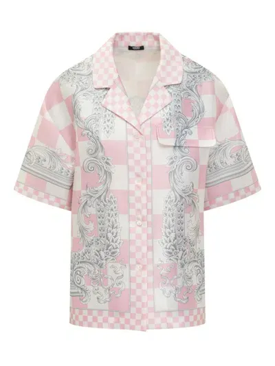 Versace Barocco-print Checked Silk Shirt In Multi