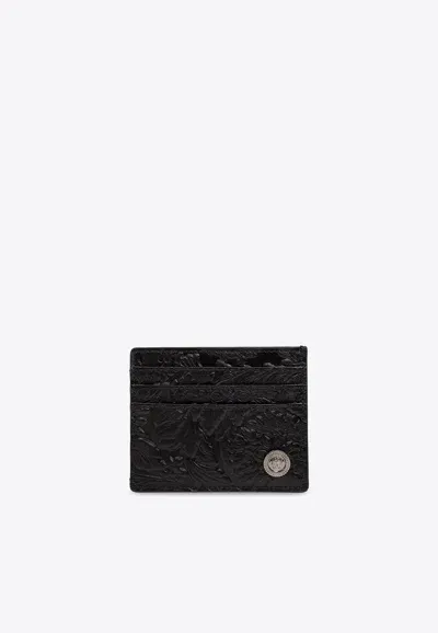 Versace Barocco-embossed Leather Cardholder In Black