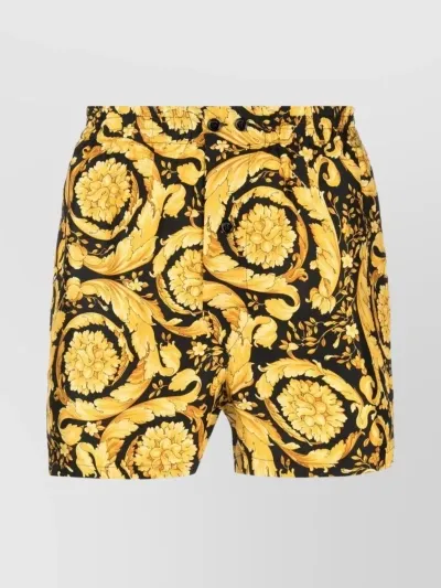 Versace Barocco Print Silk Loungewear Shorts In Gold