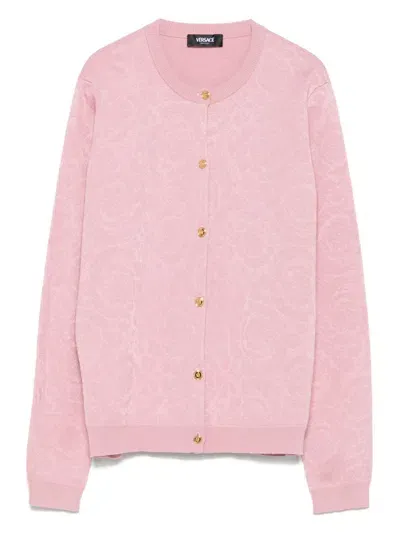 Versace Kids' Barocco-jacquard Cardigan In Pink