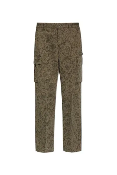 Versace Barocco Jacquard Straight Leg Cargo Trousers In Multi