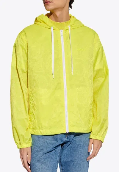 Versace Barocco Jacquard Windbreaker Jacket In Yellow