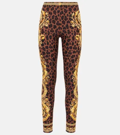 Versace Barocco Leopard-print Leggings In Multicoloured