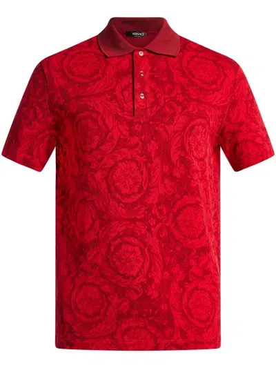 Versace Barocco Polo Shirt In Lipstick Red