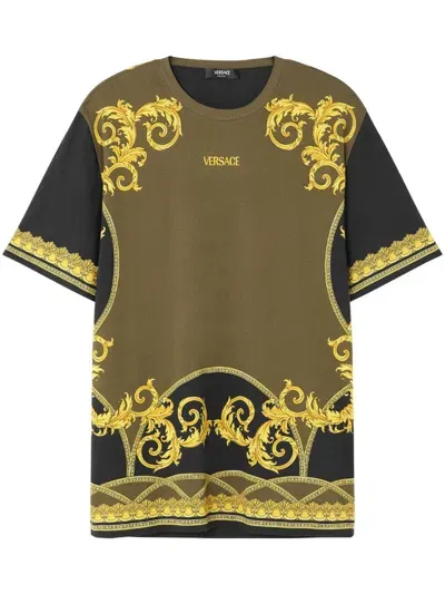 Versace Barocco-print Cotton T-shirt In Black