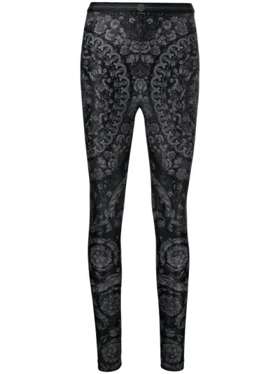 Versace Barocco-print Tonal Leggings In Schwarz