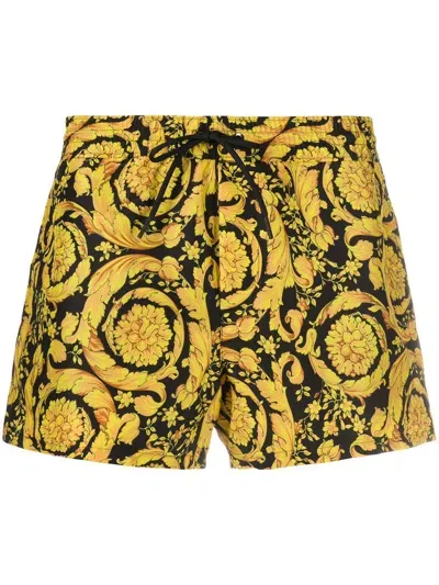 Versace Barocco-print Pyjama Shorts In Gold