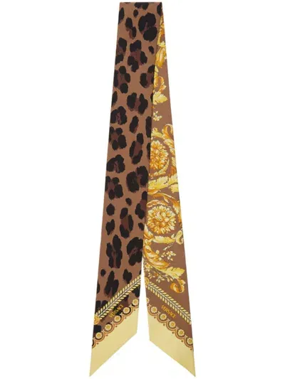 Versace Barocco-print Tie Scarf In Brown