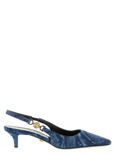 Versace Medusa 95 Barocco Slingback Pumps In Blue