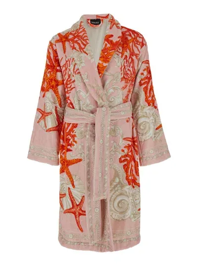 Versace Barocco Sea Belted Bathrobe In Multicolor