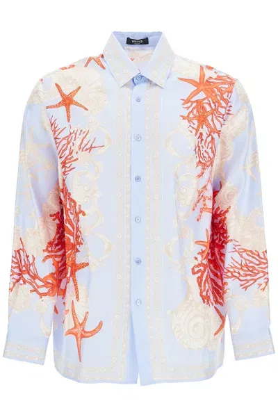 Versace Barocco Sea Silk Shirt In Blue