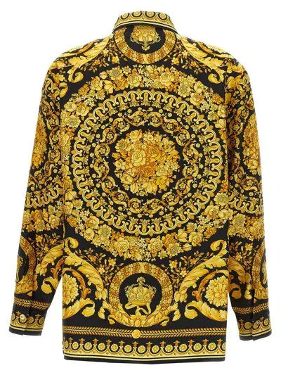 Versace Black And Yellow Shirt With Barocco Print In Silk Woman In Multicolor