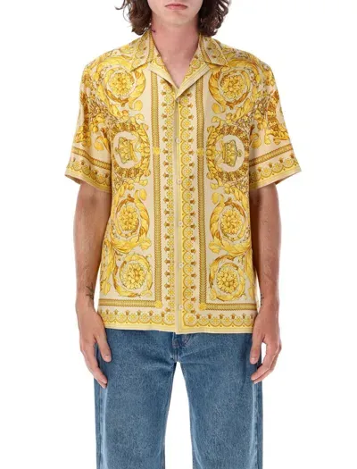 Versace Barocco Silk Shirt In Yellow