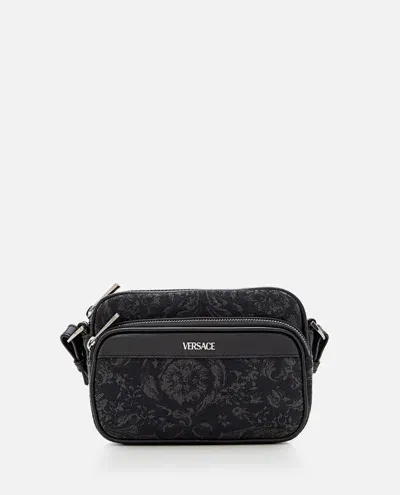 Versace Barocco Small Crossbody Fabric Jacquard In Black