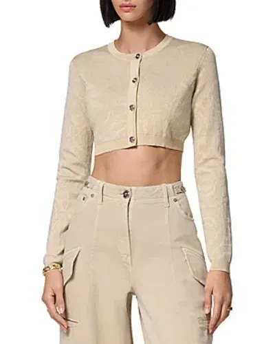 Versace Barocco Texture Knit Crop Cardigan In Light Sand