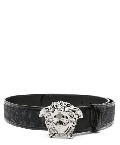 Versace La Medusa Barocco-jacquard Belt In Black