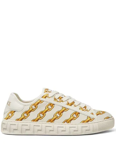 Versace Baroque Chain Sneakers In Neutrals