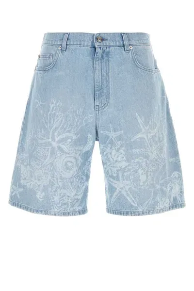 Versace Barocco Sea-print Denim Shorts In Blue