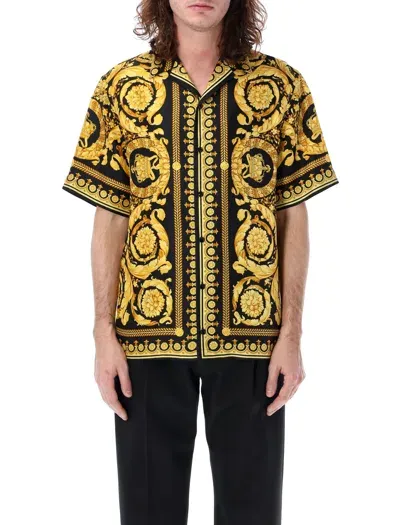 Versace Baroque Silk Shirt In Gold