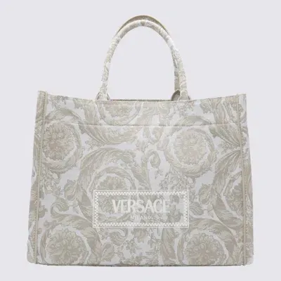 Versace Large Barocco Athena Tote Bag In Beige