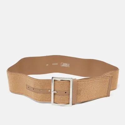 Pre-owned Versace Beige Fabric And Leather Wide Buckle 110cm