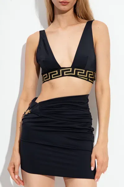 Versace Black Greca Border Bikini Top