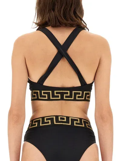 Versace Bikini Top With Greek Border In Black