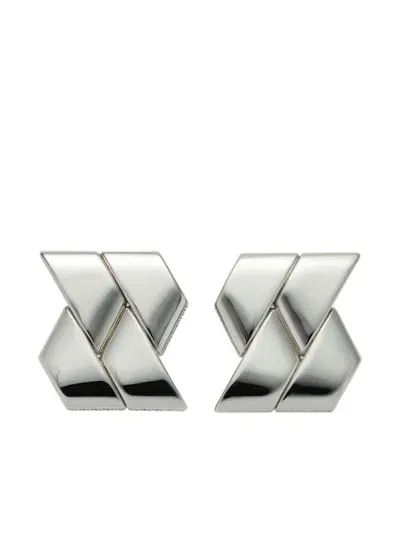 Versace Bind Greca Earrings In Silver