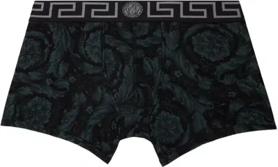 Versace Black & Gray Barocco Long Boxers In 5b050-black+grey