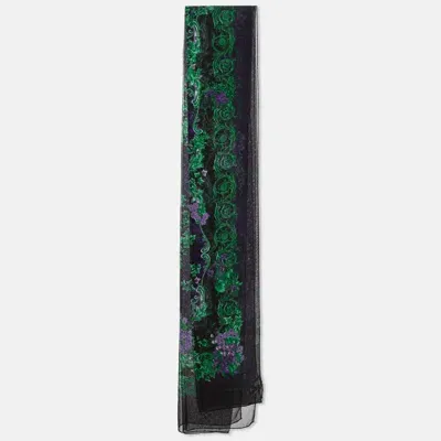 Pre-owned Versace Black & Purple Floral Print Silk Stole