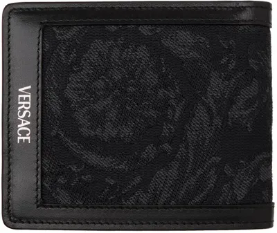 Versace Black Barocco Jacquard Bifold Wallet In 2bm0e-black+black-r