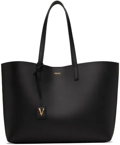 Versace Black Calfskin Tote In 6be8v-black+anthraci