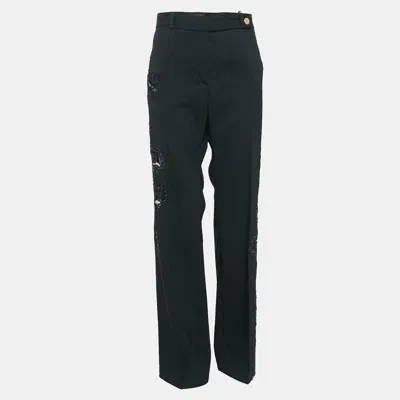 Pre-owned Versace Black Cut-out Embellished Cotton Trousers M