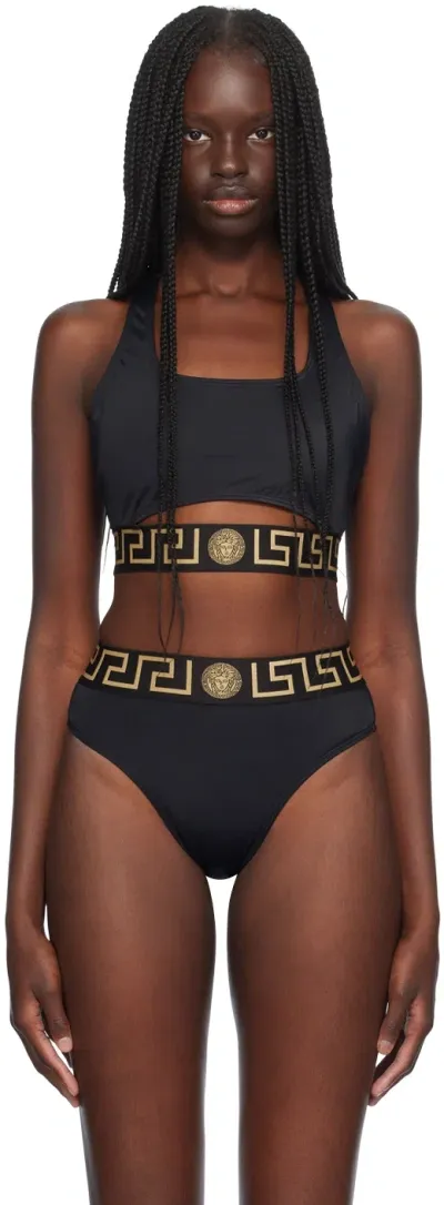 Versace Black Greca Border Bikini Top In 1b000-black