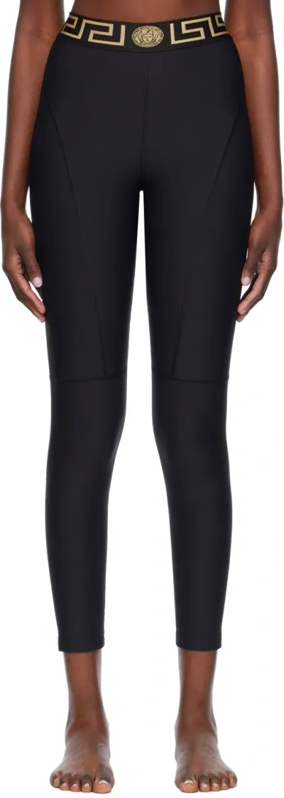 Versace Black Greca Leggings In 1b000-black