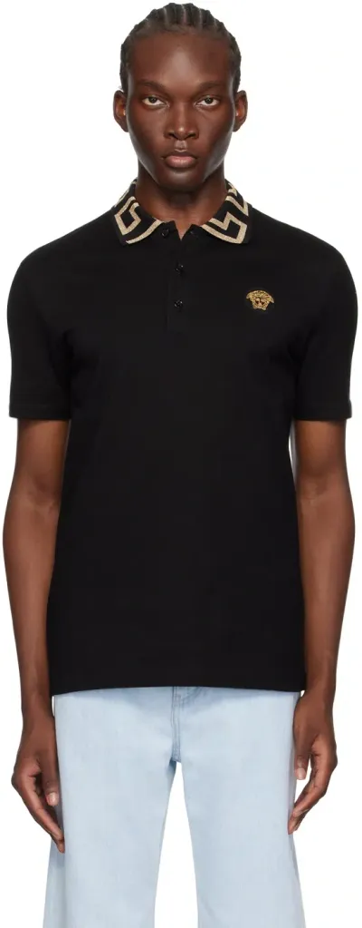 Versace Black Greca Polo In 1b000-black