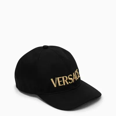 Versace Black Hat With Embroidered Logo