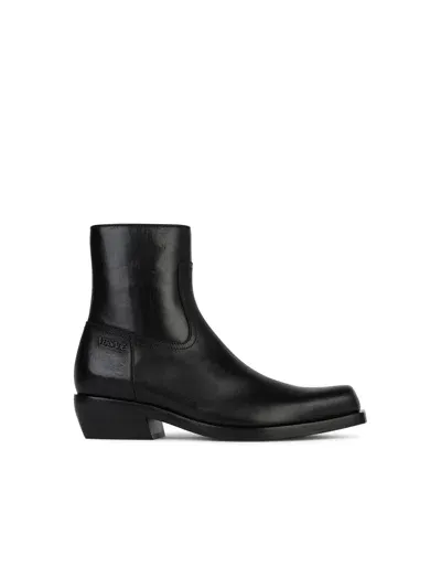 Versace Black Lear Ankle Boots