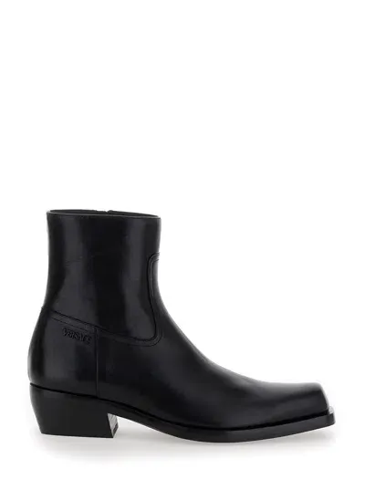 Versace Black Leather Ankle Boots