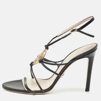 Pre-owned Versace Black Leather Medusa Ankle Strap Sandals Size 39.5