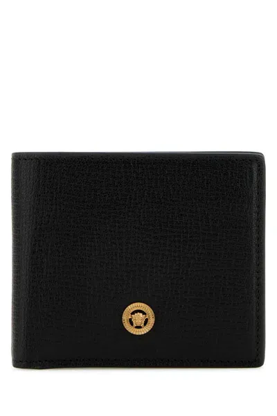 Versace Black Leather Medusa Biggie Wallet In Blackgold