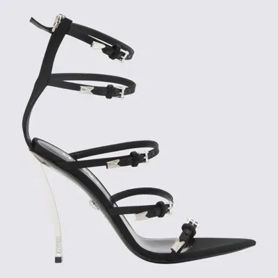 Versace Black Leather Pin-point Sandals In Nero Palladio