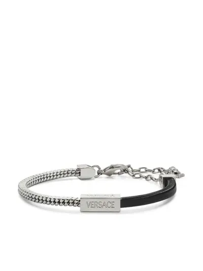 Versace Logo-engraved Bracelet In Silver