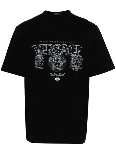 Versace Logo-print Cotton T-shirt In Black