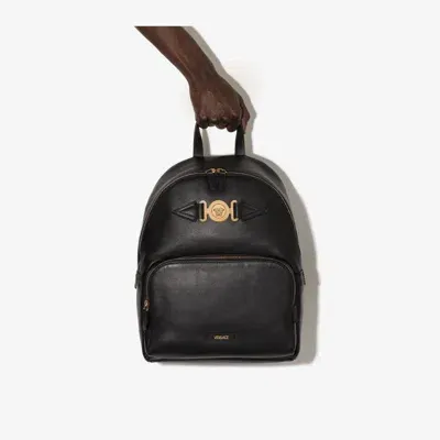 Versace Medusa Leather Backpack In Black